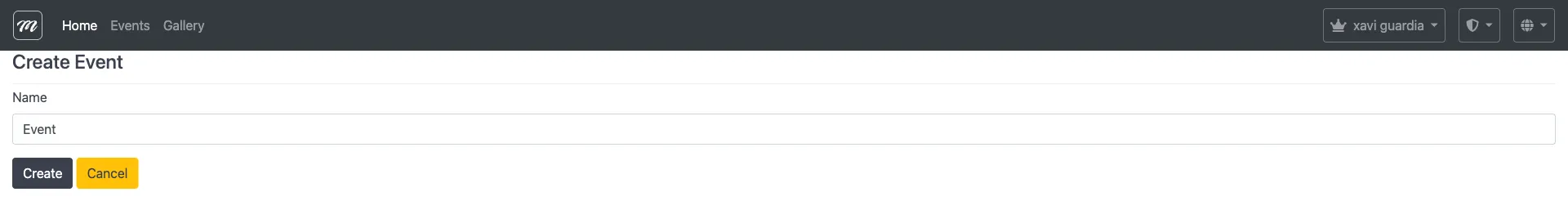 Create event form with required fields