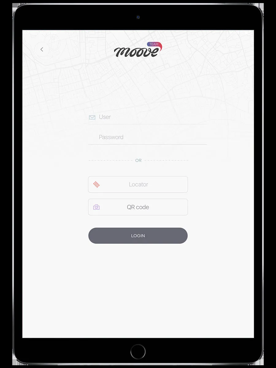 Pantalla de login con el campo de código localizador