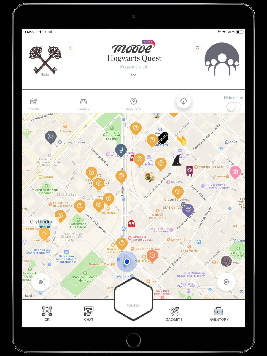 Pantalla principal del staff con herramientas de evaluación