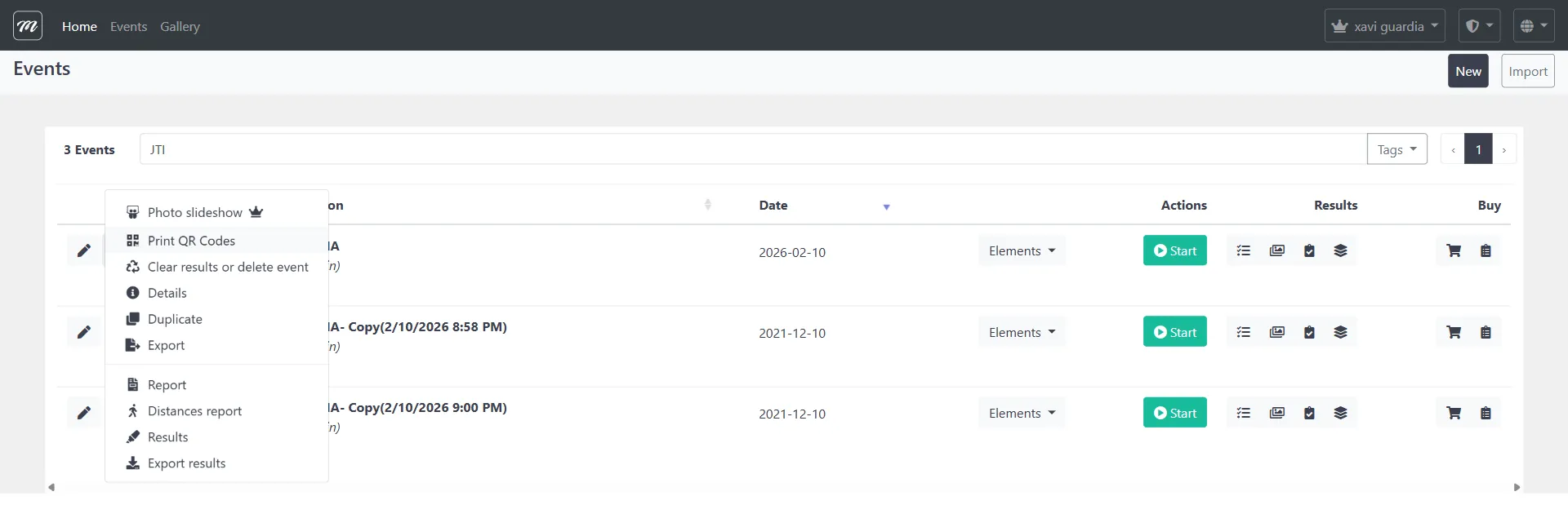 Menú desplegable de fila (captura)