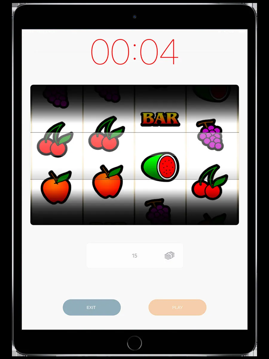 Pantalla del challenge Slot Machine mostrando tres rodillos con símbolos BAR